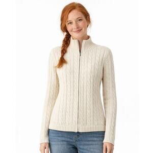 L.L. Bean Cream Cable Knit Cardigan